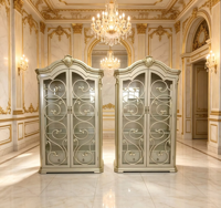 Armoire d'angle en bois massif de style européen haut de gamme pour salon avec design triangulaire et rangement - F020