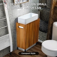 Poubelle rectangulaire en bois massif Coeusy de 3 gallons, design étroit et fin, seau amovible, décorative pour salle de bain/chambre/bureau