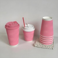 Gobelets en papier jetables ondulation rose personnalisables Matériau kraft écologique Tailles 4 oz à 16 oz pour le café et le vin