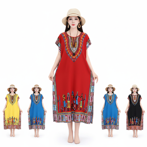 Nouvelle <span class=keywords><strong>Robe</strong></span> Longue <span class=keywords><strong>Maxi</strong></span> Femme Dashiki Personnalisée, Manches Courtes, Col en V, Imprimé Ankara, Idéale pour l'Été, la Plage et les Fêtes - Product Image 1