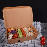 Boîtes à lunch carrées en papier kraft jetables, résistantes à la graisse, biodégradables, contenants alimentaires à emporter pour restaurant, emballage pour salades et repas