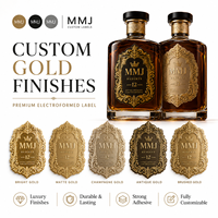 Étiquettes de bouteilles personnalisées en feuille d'or, autocollants métalliques électroformés 3D adhésifs pour emballages de vin, spiritueux, parfums, boîtes cadeaux, logo OEM ODM