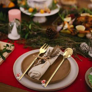 Ensemble de cuillères et fourchettes à thème de Noël, 6 pièces, en métal doré, pour décorations de fêtes de fin d'année - Product Image 6