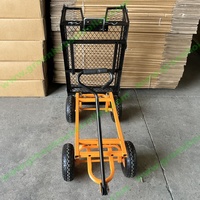 Chariot de jardin pliable à quatre roues, fermé, en métal robuste, avec benne basculante en maille pour outils
