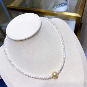 Manufacturer Direct Wholesale Natural Gold Bead <b>Necklace</b> 8-9mm Round Flawless Basically Clean with <b>Gift</b> <b>Box</b> Pearl <b>Necklaces</b> - Product Image 1
