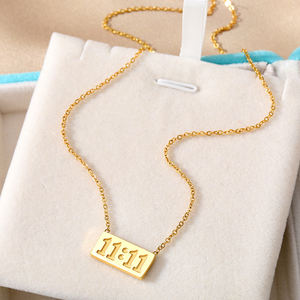 Moda <span class=keywords><strong>1111</strong></span> collar con número de Ángel para mujeres niñas impermeable acero inoxidable 18 chapado en oro Número de la suerte collares grabados - Product Image 2