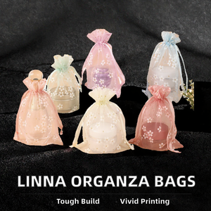 Sacs en organza à cordon de serrage de haute qualité Linna Model SBD1014 10*14 cm, impression numérique, fleurs, bijoux, cadeaux, PVC - Product Image 2