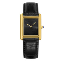 Montre carrée française bleue pour homme, simple et luxueuse, bracelet en cuir, montre à quartz pour homme