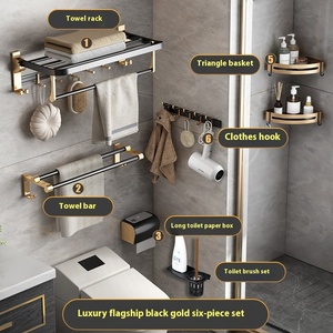 Tự dính gấp khăn giá thiết lập với nhà vệ sinh bàn chải chủ vàng đen góc lưu trữ giá cho khách sạn sử dụng - Product Image 4