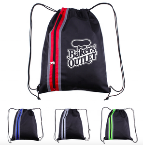 Custom Large Front Pocket Zippered Drawstring Sport Backpack Reflective Safety Features Polyester Fashion for Promotional Gifts