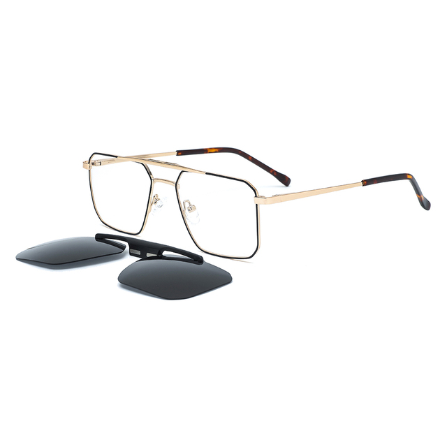 Unisex 2-in-1 Double Bridge Rectangle Stainless Optical Glasses Frame Geometric Pattern Colorful Sunglasses Eyeglasses Polarized
