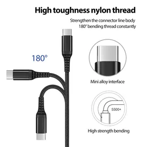 Kabel USB cepat 3A 60W, kabel USB Tipe C untuk ponsel mendukung Transfer Data 480Mbps