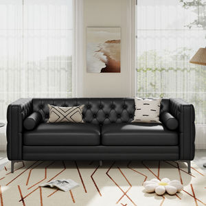 Sofá Chesterfield Moderno Convertible de Dos Plazas, Impermeable, de Cuero Sintético, con Asiento Ancho y Cojines de Apoyo, Ideal para Apartamentos y Escuelas - Product Image 1