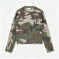 Pull en maille torsadée camouflage sur mesure pour homme, coupe courte, bords effilochés, style streetwear, fabrication OEM