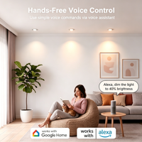 Plafonnier LED encastré intelligent 8 pouces CW 1800LM Tuya Wifi pour Alexa Google, contrôle par application, intensité variable, pour la maison