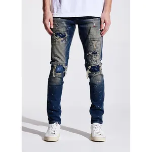 Стильные рваные джинсы брызги-чернила состаренные рваные мужские джинсы