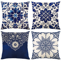 Housse de coussin de luxe motif porcelaine bleue et blanche, veinage minéral, décoration intérieure, taie d'oreiller pour hôtel, taille personnalisée, vente en gros OEM