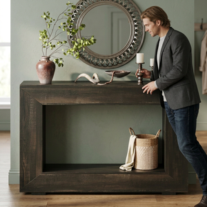 Rustic <b>Brown</b> Modern Console <b>Table</b> Leg Narrow Entryway MDF Storage Shelf Easy Assembly for Hallway Living Room Villa - Product Image 1