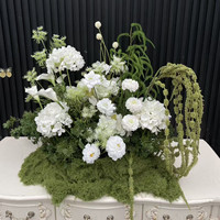 Composition florale haut de gamme PPS en soie, motif mousse verte, pour décoration de mariage