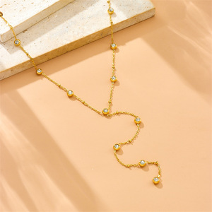 Fashionable Y Shaped Clavicle Necklace With Round Diamonds Chain Tassels For Party Zinc Alloy Jewelry - Product Image 2