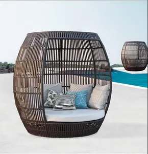 Jardin moderne ensembles de patio en osier en plein air daybed chaise longue meubles