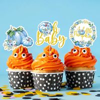 Décorations de fête prénatale « Une petite citrouille est en route », décorations de cupcakes bleues d'automne pour garçon, décorations de cupcakes camion pour Thanksgiving