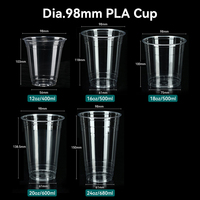 Gobelets jetables transparents pour boissons froides, avec couvercles, en PLA 100% végétal et biodégradable, imprimés avec logo personnalisé, 98 mm, pour bubble tea et café glacé