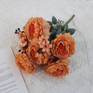 Fleurs Artificielles 11 Têtes, <span class=keywords><strong>Bouquet</strong></span> <span class=keywords><strong>de</strong></span> Pivoines Effet <span class=keywords><strong>Peinture</strong></span> à l'Huile, <span class=keywords><strong>Pivoine</strong></span> à Mille Feuilles, Vente en Gros pour l'Exportation YHMD-259, Décoration d'Intérieur - Product Image 1