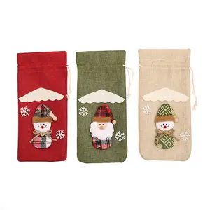 ถุงผ้าลินินแบบมีเชือกผูกสำหรับใช้ในบ้านถุงของขวัญพิมพ์ลายคริสมาสต์ที่ทันสมัย