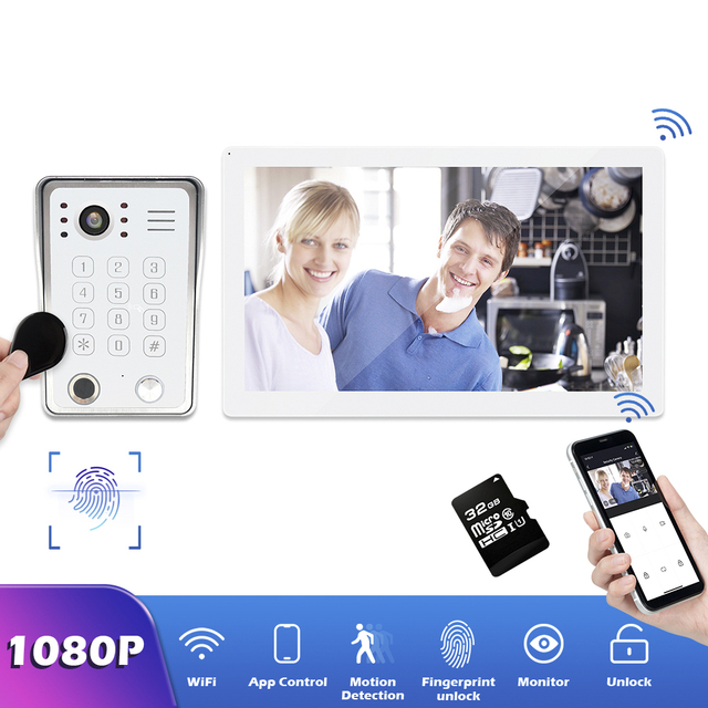 Morning Tech 1080P WiFi Video Doorbell Intercom 10-Inch Touch Screen Fingerprint Unlock Motion Detection Night Vision for Villa