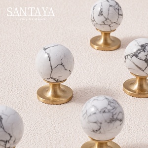 Santaya实心黄铜水晶拉手厨房橱柜拉手天然石材拉手衣柜梳妆台抽屉旋钮家具小旋钮 - Product Image 3