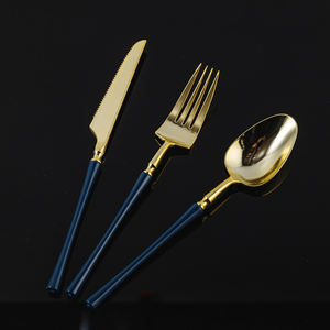 Lot de Couverts Jetables en Plastique Personnalisables (Couleurs de Manche) pour Mariages et Fêtes, Lavables au Lave-Vaisselle, 25 Pièces/Sac, Options Or et Argent - Product Image 1