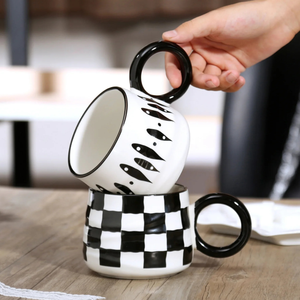 Cartoon Style Porcelain <b>Ceramic</b> <b>Mugs</b> Black White Dishwasher Microwave Safe Reusable Customizable Business Gifts Hot Food Safe - Product Image 5