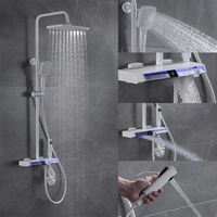 Ensemble de douche de luxe cinq fonctions en laiton blanc multifonctionnel thermostatique avec affichage LED ensemble de douche de salle de bain à effet pluie