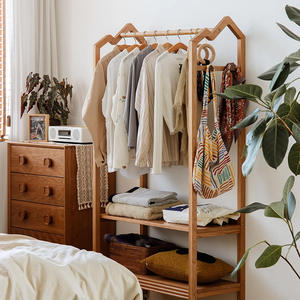 Zide Solid Wood Floor Standing Clothes <b>Rack</b> Cherry Wood 90cm With Wheels Open <b>Wardrobe</b> For Home Bedroom Use - Product Image 4