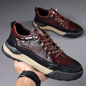 Baskets décontractées tendance pour hommes, collection automne 2025, motif cuir vieilli, style sport polyvalent avec fermeture à lacets et doublure en maille - Product Image 4