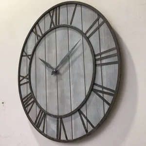 Nordic Fashion Simple Round Modern Art Metal With Wood Wall Clocks