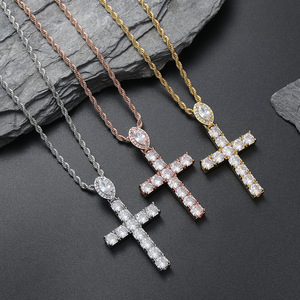 <b>Cross</b> pendant, hip hop jewelry, copper inlaid zircon, large zircon buckle <b>cross</b> pendant <b>chain</b>. - Product Image 3
