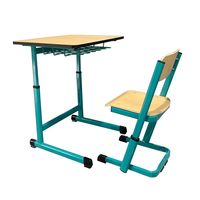 Ensemble de bureau et chaise d'école réglables avec panier de rangement, table d'étude en bois, cadre bleu sarcelle, fournisseur de mobilier de classe pour enfants
