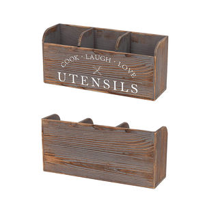 Çiftlik 3 bölmeler ahşap mutfak eşyası tutucu sofra takımı Caddy kolu için gümüş tutucu ile sayaç üst - Product Image 4