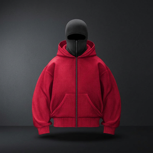 Sudadera con Capucha Roja Extra Grande para Hombre, con Cierre, Estilo Casual para Otoño, Tejida en Algodón, Color Sólido, con Bolsillos - Product Image 3