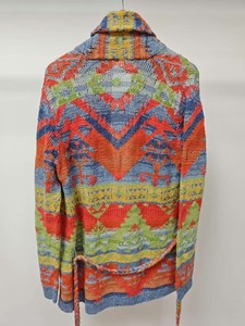 Colorful Ethnic Patterned Casual Knitted <b>Cardigan</b> <b>with</b> Notched Collar <b>Pockets</b> Front Logo - Product Image 2