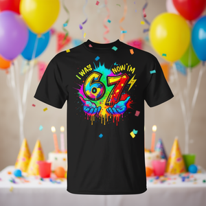 Camiseta con estampado de meme "I Was 6 <span class=keywords><strong>Now</strong></span> I'm 7" de colores, unisex, de algodón, manga corta, corte regular, estilo casual - Product Image 2