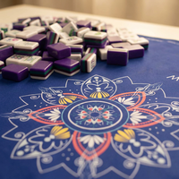 En stock : 160 tuiles de Mahjong américain avec tapis en néoprène bleu Mandala, acrylique gravé 4 couches, prêt à être expédié