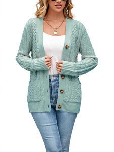 Nuovi Arrivi: <span class=keywords><strong>Cardigan</strong></span> Lungo Vintage in <span class=keywords><strong>Viscosa</strong></span> Anti-Pilling a Maglia Piatta con Maniche Lunghe, Bottoni Grandi e Tasche - Product Image 1