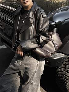 Sac bowling en cuir véritable à double fermeture éclair pour femme, style rétro Y2K, sac à main Boston, sac à bandoulière, sac à main en cuir de vache souple, streetwear, <span class=keywords><strong>B2021</strong></span> - Product Image 3