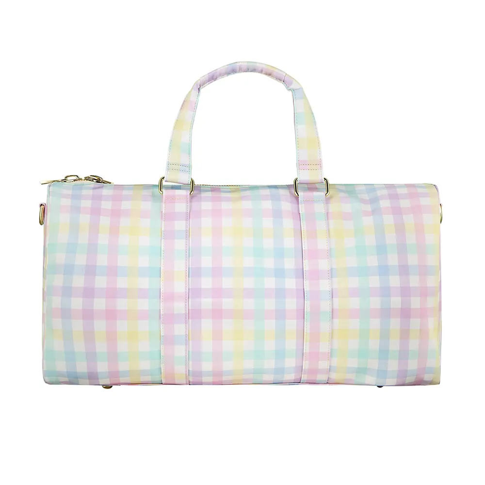 Weekender Travel Tote Wholesale Women Rainbow Gingham Pastel Checked Girls Nylon Duffle Bag