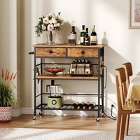 Küchen insel mit Stauraum, Rolling Island Cart für die Küche mit 2 Schubladen und Steckdose, 3-stufiger Kaffees tation und Mikrowellen ständer