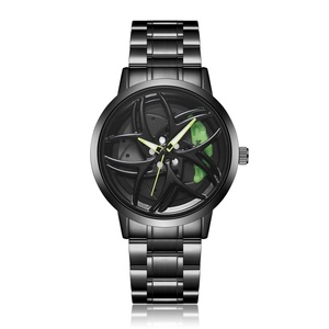 Hot Sell Stainless Steel Band Watch Premium Quartz <b>Movement</b> Car Rim Wheel Shaped Rotating Dial Relogio Masculino - Product Image 2