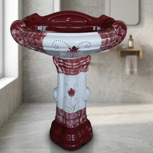 Big Sterling Porcelain Pedestal Wash Basin Set Lavabo Sink Stand Wooden <b>Rustic</b> Color Designer Sanitary Ware - Product Image 5
